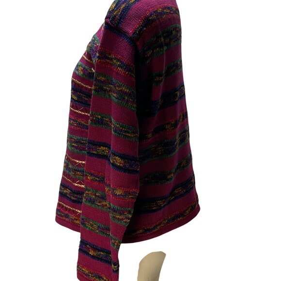 Lizwear Womens Multicolor Striped Knit Sweater S Holiday Christmas - Picture 3 of 9